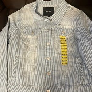 NWT blue and white striped jean jacket